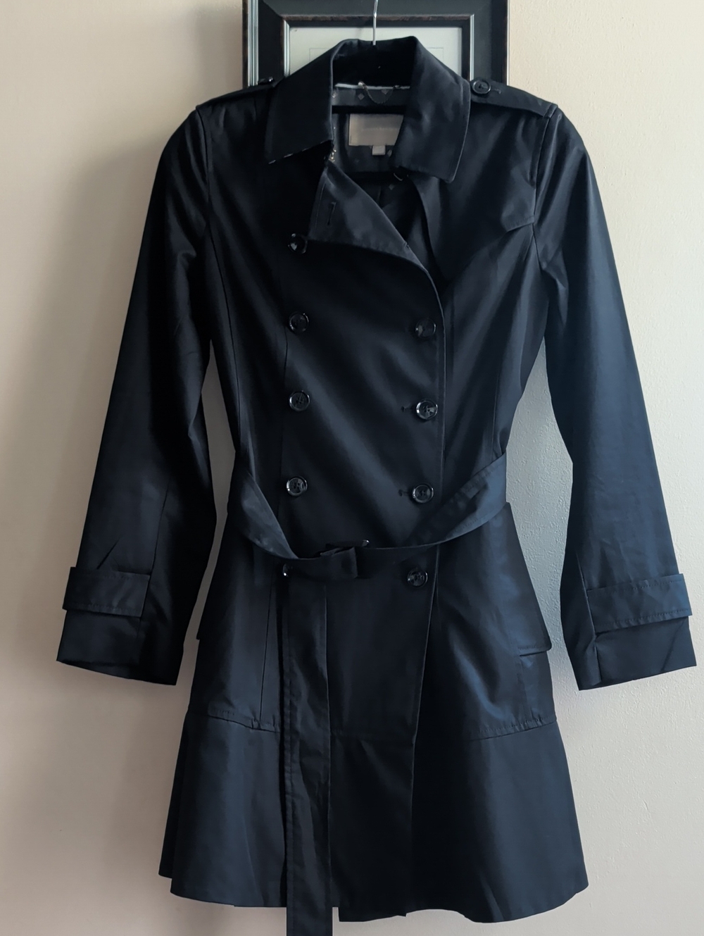 Banana Republic Classic Black Double-Breasted Trench Coat with Belt